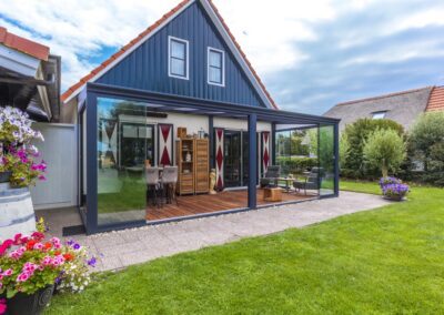 Veranda with Polycarbonate Roof and Sliding Glass Doors
